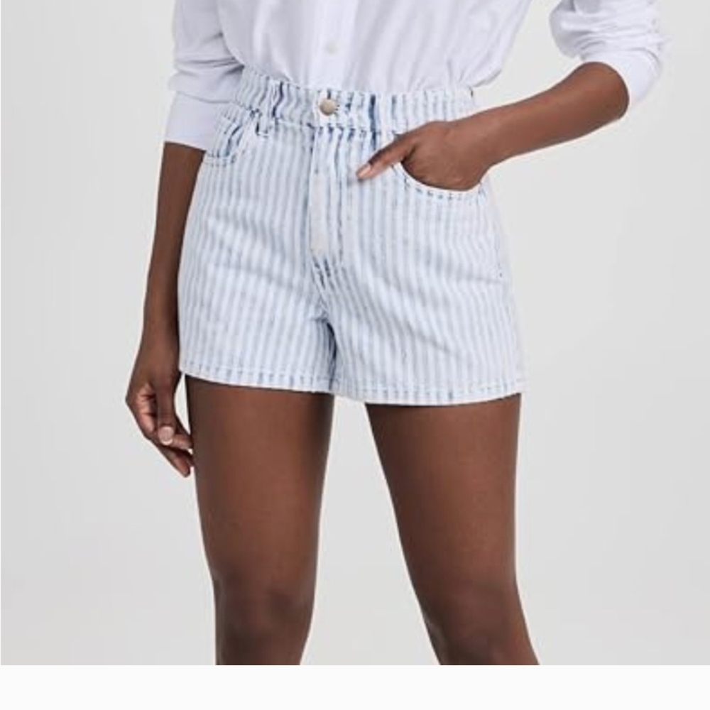 Faherty High Waist Striped White and Blue Shorts